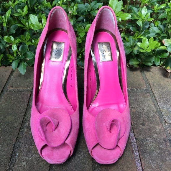 TOPSHOP Pink Rosette open toe Suede BarbieCore stiletto heel Size 9.5 EU Size 40 - Picture 4 of 16